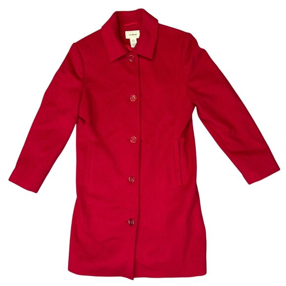 Vintage LL Bean Womens Long Peacoat in Classic Red Size 12 Sloanie Academia - Picture 1 of 5